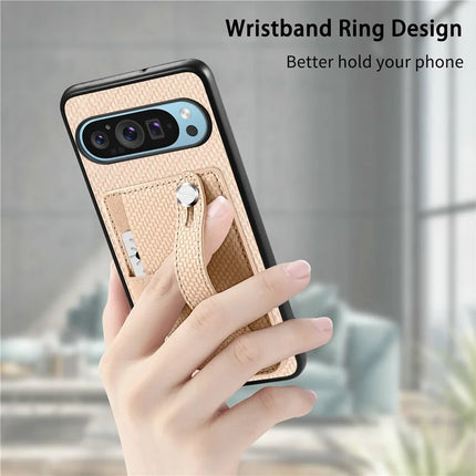 For Google Pixel 9 Pro XL Case Wristband Anti-Drop Leather Back Cover Card Holder