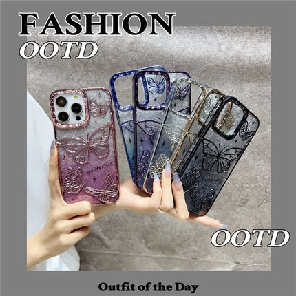 For iPhone 16 Pro Case 3D Butterfly TPU Phone Cover with Gradient Glitter Paper