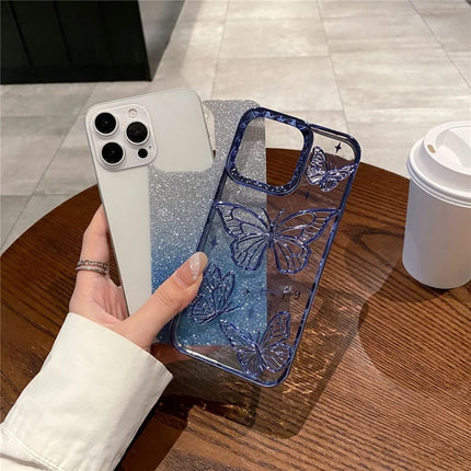 For iPhone 16 Pro Case 3D Butterfly TPU Phone Cover with Gradient Glitter Paper