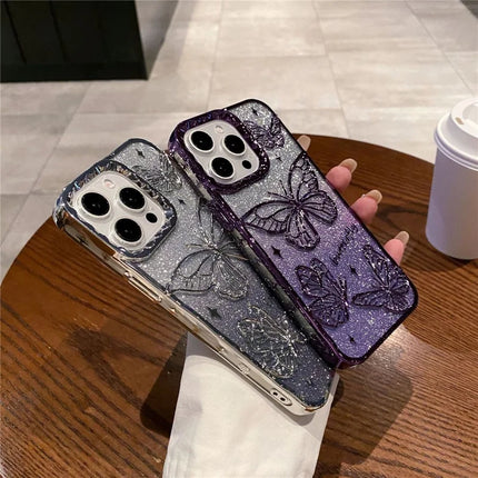 For iPhone 16 Pro Case 3D Butterfly TPU Phone Cover with Gradient Glitter Paper