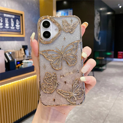 For iPhone 16 Plus Case 3D Butterfly TPU Phone Cover with Gradient Glitter Paper