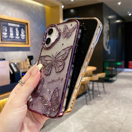 For iPhone 16 Plus Case 3D Butterfly TPU Phone Cover with Gradient Glitter Paper