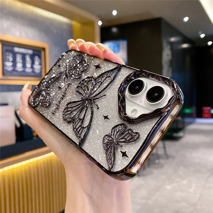For iPhone 16 Plus Case 3D Butterfly TPU Phone Cover with Gradient Glitter Paper