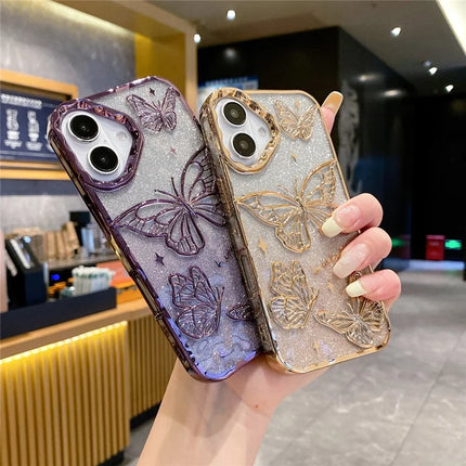 For iPhone 16 Plus Case 3D Butterfly TPU Phone Cover with Gradient Glitter Paper