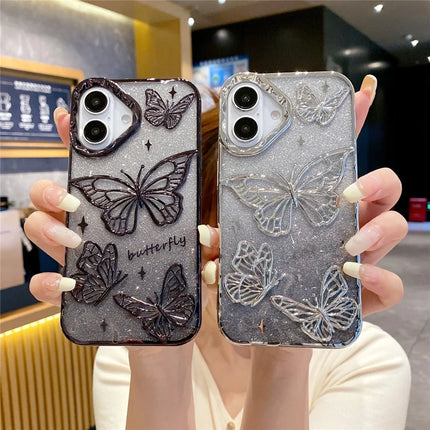 For iPhone 16 Plus Case 3D Butterfly TPU Phone Cover with Gradient Glitter Paper