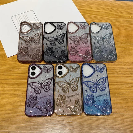 For iPhone 16 Plus Case 3D Butterfly TPU Phone Cover with Gradient Glitter Paper