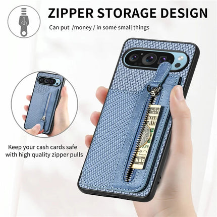 For Google Pixel 9 Pro XL Case Leather+PC+TPU Zipper Wallet Phone Shell Back Cover