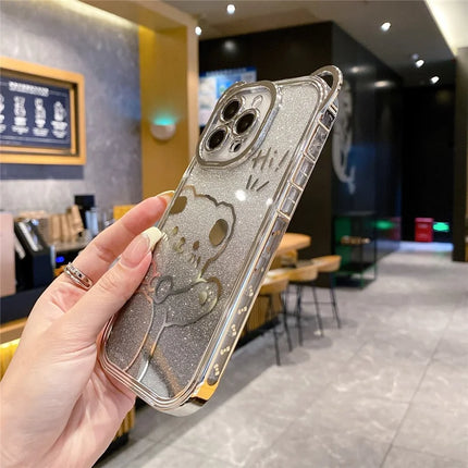 For iPhone 16 Pro Max Case Cute Bear Electroplating TPU Phone Cover with Gradient Glitter Paper