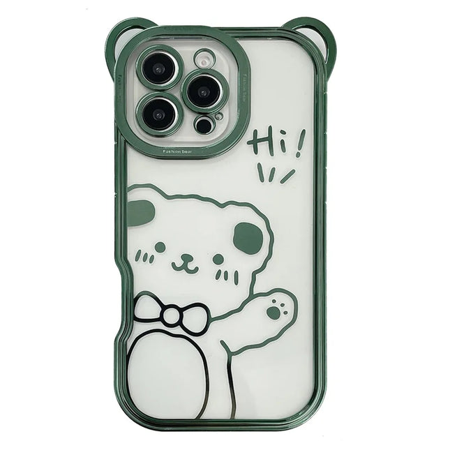 For iPhone 16 Pro Max Case Cute Bear Electroplating TPU Clear Phone Cover - Green