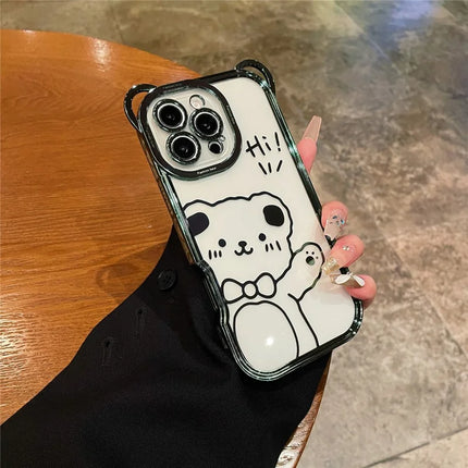 For iPhone 16 Pro Max Case Cute Bear Electroplating TPU Clear Phone Cover