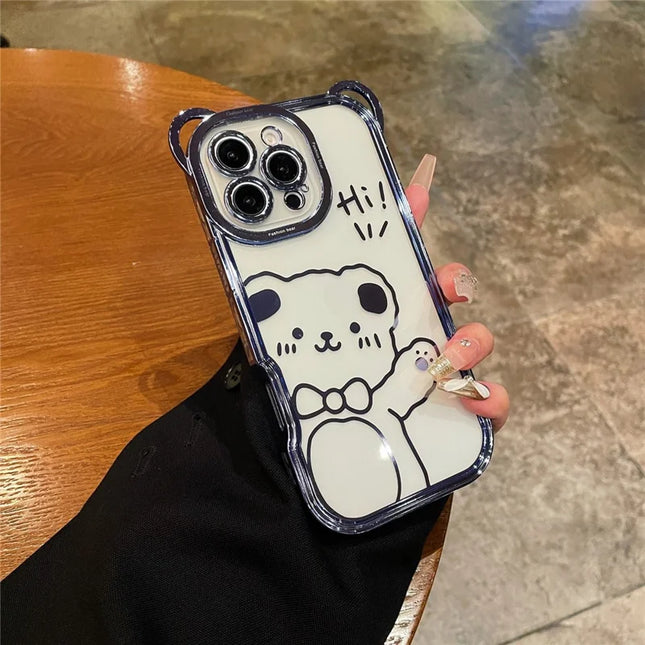 For iPhone 16 Pro Max Case Cute Bear Electroplating TPU Clear Phone Cover - Blue