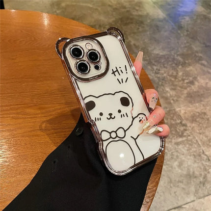 For iPhone 16 Pro Max Case Cute Bear Electroplating TPU Clear Phone Cover - Pink