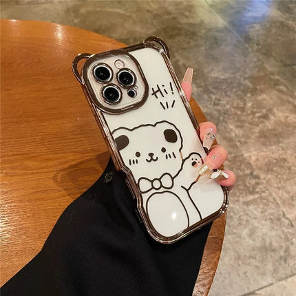 For iPhone 16 Pro Max Case Cute Bear Electroplating TPU Clear Phone Cover - Bronze