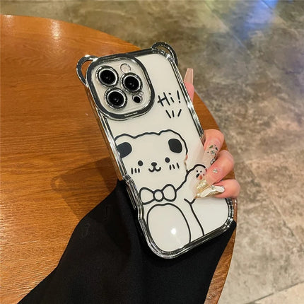 For iPhone 16 Pro Max Case Cute Bear Electroplating TPU Clear Phone Cover - Silver