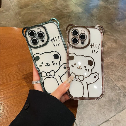 For iPhone 16 Pro Max Case Cute Bear Electroplating TPU Clear Phone Cover
