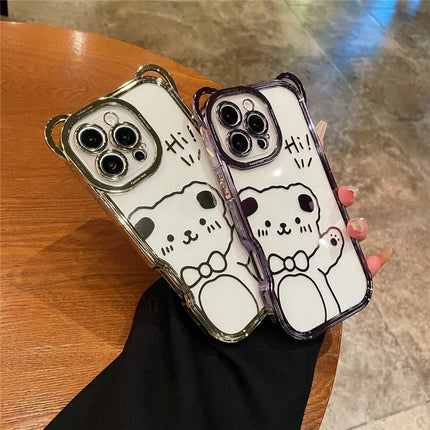 For iPhone 16 Pro Max Case Cute Bear Electroplating TPU Clear Phone Cover