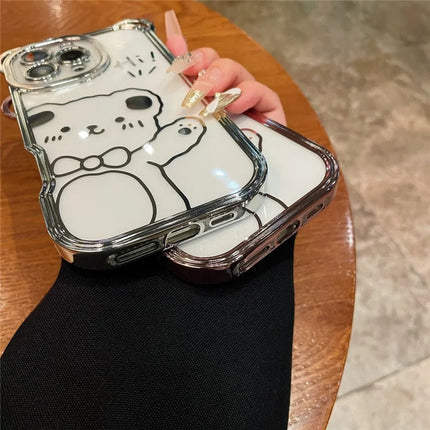 For iPhone 16 Pro Max Case Cute Bear Electroplating TPU Clear Phone Cover