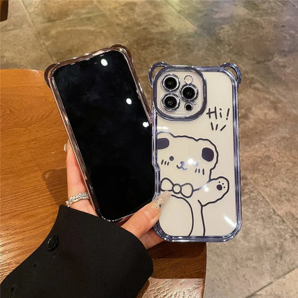 For iPhone 16 Pro Max Case Cute Bear Electroplating TPU Clear Phone Cover