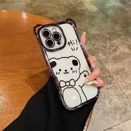 For iPhone 16 Pro Max Case Cute Bear Electroplating TPU Clear Phone Cover - Purple