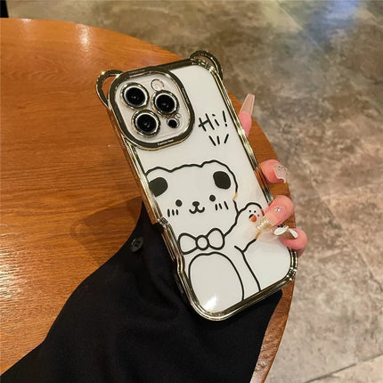 For iPhone 16 Pro Case Cute Bear Electroplating TPU Clear Phone Cover - Gold