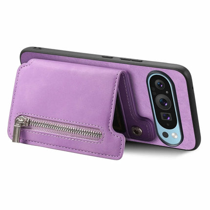 For Google Pixel 9 Pro XL Case Magnetic Detachable Zipper Card Holder Leather+TPU Phone Cover