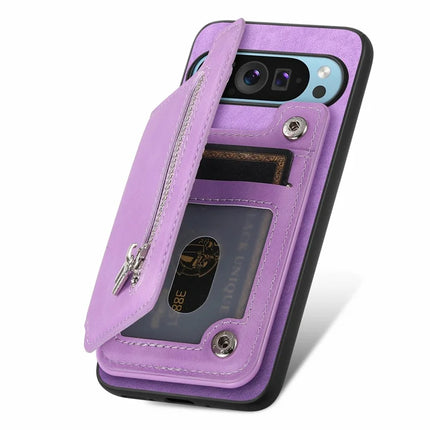 For Google Pixel 9 Pro XL Case Magnetic Detachable Zipper Card Holder Leather+TPU Phone Cover