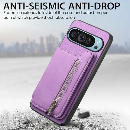 For Google Pixel 9 Pro XL Case Magnetic Detachable Zipper Card Holder Leather+TPU Phone Cover