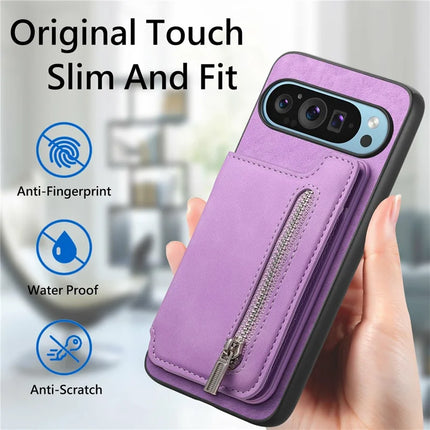 For Google Pixel 9 Pro XL Case Magnetic Detachable Zipper Card Holder Leather+TPU Phone Cover