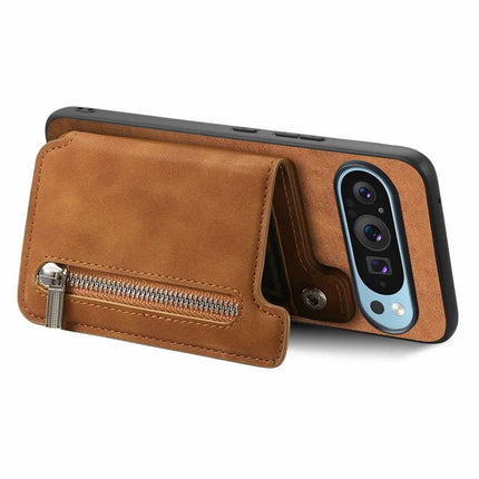 For Google Pixel 9 Pro XL Case Magnetic Detachable Zipper Card Holder Leather+TPU Phone Cover