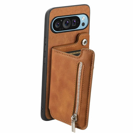 For Google Pixel 9 Pro XL Case Magnetic Detachable Zipper Card Holder Leather+TPU Phone Cover