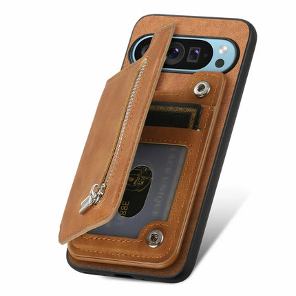 For Google Pixel 9 Pro XL Case Magnetic Detachable Zipper Card Holder Leather+TPU Phone Cover