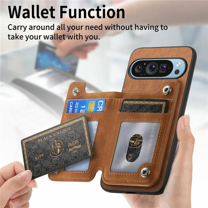 For Google Pixel 9 Pro XL Case Magnetic Detachable Zipper Card Holder Leather+TPU Phone Cover