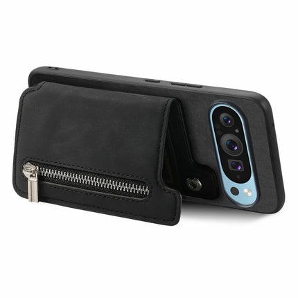 For Google Pixel 9 Pro XL Case Magnetic Detachable Zipper Card Holder Leather+TPU Phone Cover