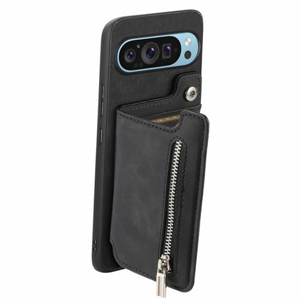 For Google Pixel 9 Pro XL Case Magnetic Detachable Zipper Card Holder Leather+TPU Phone Cover