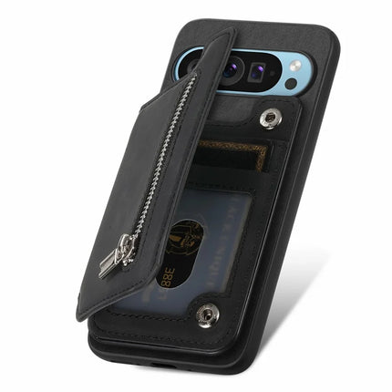 For Google Pixel 9 Pro XL Case Magnetic Detachable Zipper Card Holder Leather+TPU Phone Cover