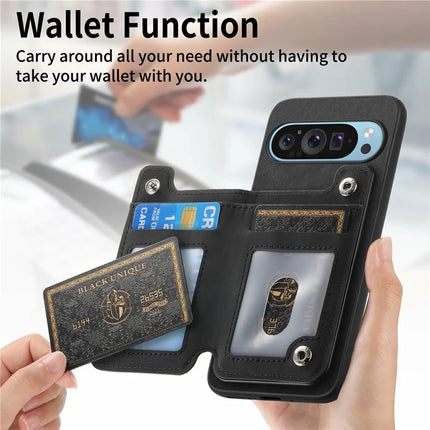 For Google Pixel 9 Pro XL Case Magnetic Detachable Zipper Card Holder Leather+TPU Phone Cover
