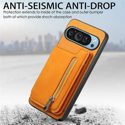 For Google Pixel 9 Pro XL Case Magnetic Detachable Zipper Card Holder Leather+TPU Phone Cover