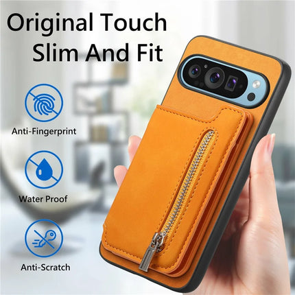 For Google Pixel 9 Pro XL Case Magnetic Detachable Zipper Card Holder Leather+TPU Phone Cover