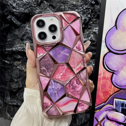 For iPhone 16 Pro Case Electroplating Rhombus Design TPU Phone Cover with Marble Pattern Paper