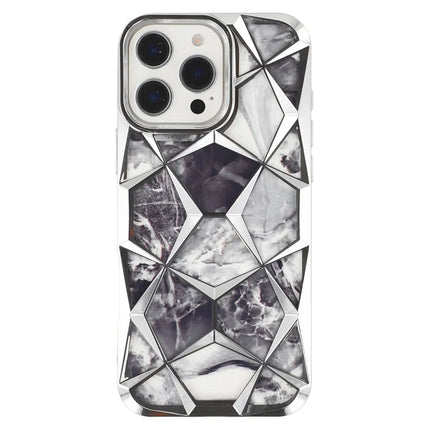 For iPhone 16 Pro Max Case Electroplating Rhombus Design TPU Phone Cover with Marble Pattern Paper