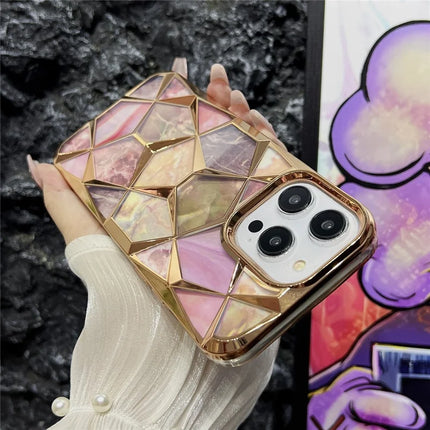 For iPhone 16 Pro Max Case Electroplating Rhombus Design TPU Phone Cover with Marble Pattern Paper
