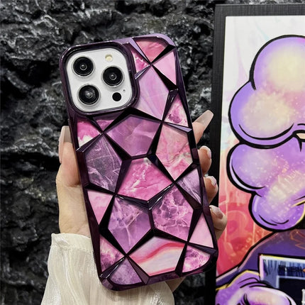 For iPhone 16 Pro Max Case Electroplating Rhombus Design TPU Phone Cover with Marble Pattern Paper - Purple