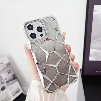 For iPhone 16 Pro Case Electroplating Rhombus Design TPU Gradient Phone Cover