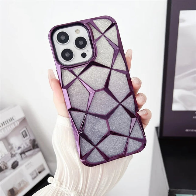 For iPhone 16 Pro Case Electroplating Rhombus Design TPU Gradient Phone Cover - Purple
