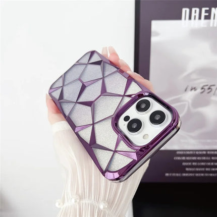 For iPhone 16 Pro Case Electroplating Rhombus Design TPU Gradient Phone Cover