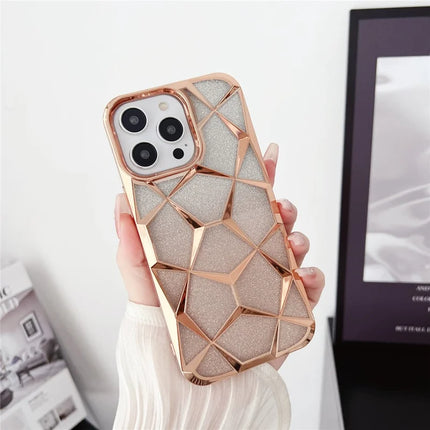 For iPhone 16 Pro Case Electroplating Rhombus Design TPU Gradient Phone Cover - Gold