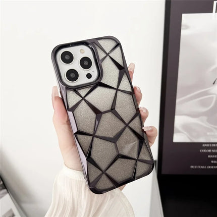 For iPhone 16 Pro Case Electroplating Rhombus Design TPU Gradient Phone Cover - Black