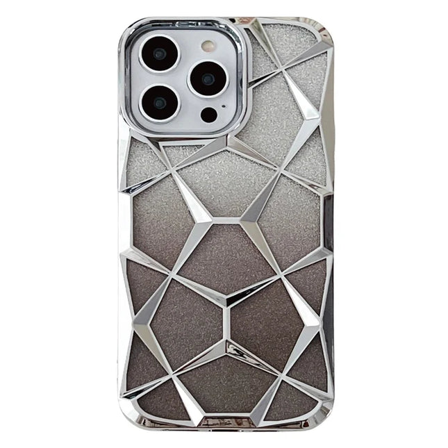For iPhone 16 Pro Max Case Electroplating Rhombus Design TPU Gradient Phone Cover - Silver