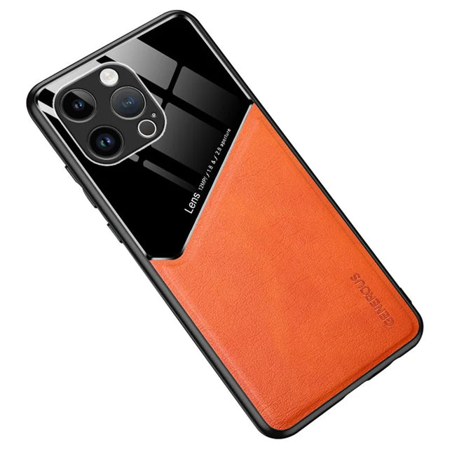 For iPhone 16 Pro Max Case Leather Coated PC+TPU Phone Back Cover - Orange