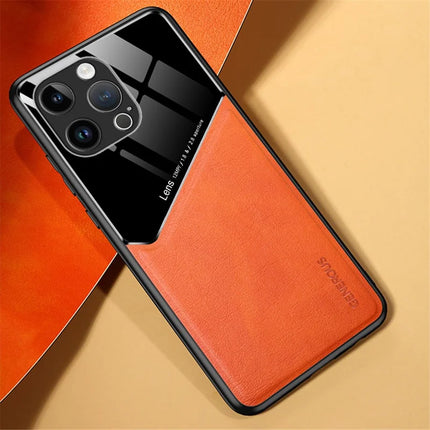 For iPhone 16 Pro Max Case Leather Coated PC+TPU Phone Back Cover